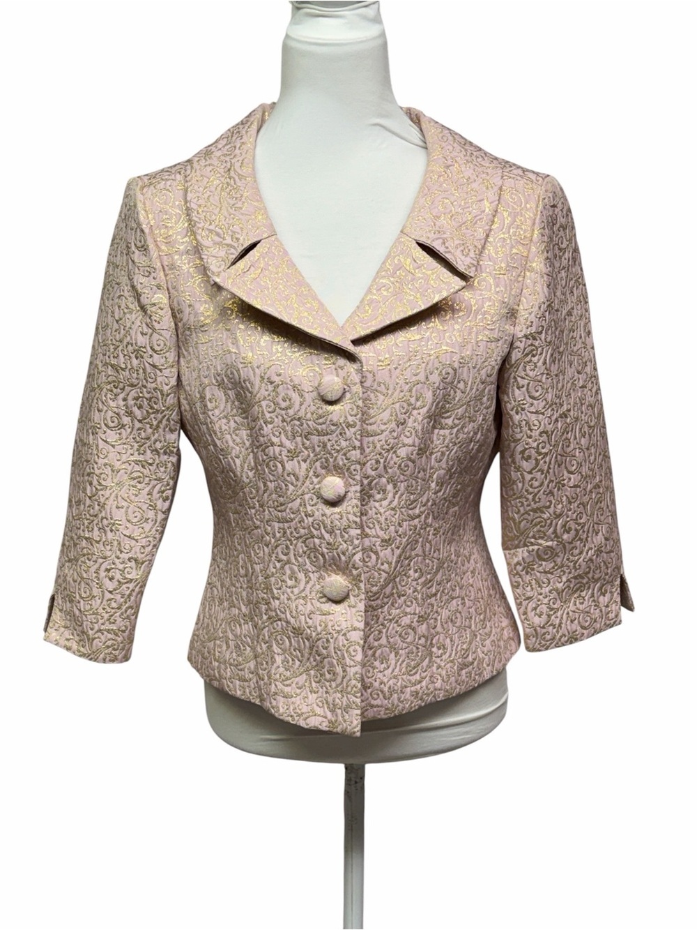 Eliza J Pink Metallic Brocade Cropped Jacket